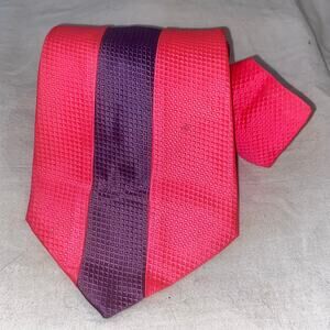 Vtg Youth 1980s Necktie Neon Pink Purple Stripe Texture Woven 52 x 4  Suit Bold